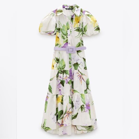 Zara Floral Printed Belted Shirt Midi Dress. Blogger fave. - Picture 16 of 16